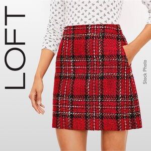LOFT Red Plaid Skirt